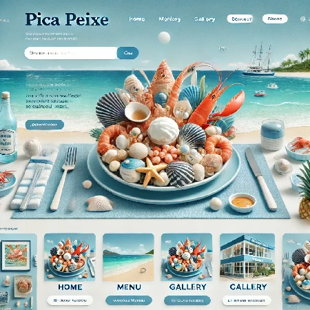 DALL·E 2024-11-05 09.24.41 - A modern, ocean-themed website design mockup for a seafood restaurant called -Pica Peixe,- featuring a coastal-inspired layout. The design uses refres